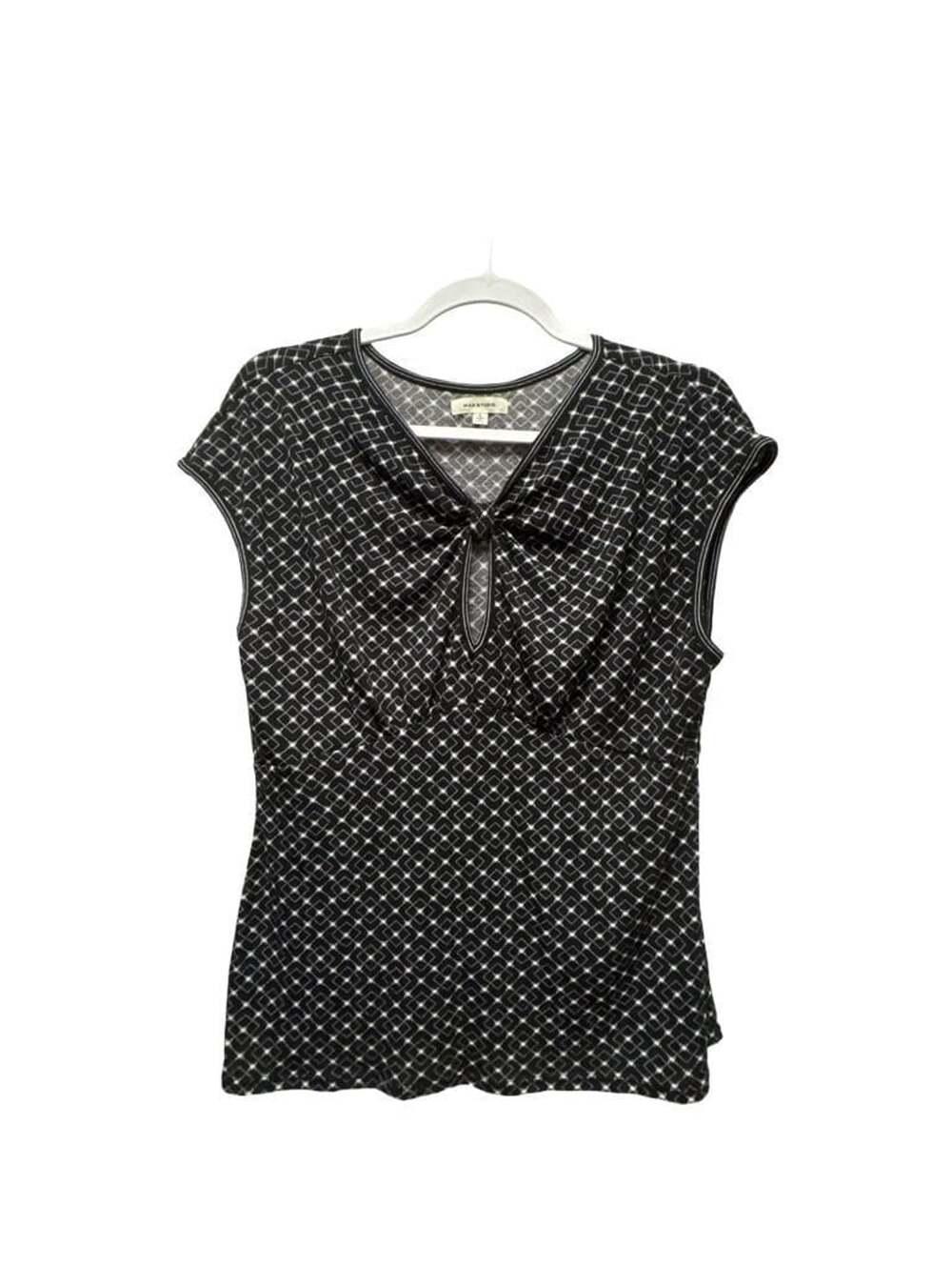 Max Studio Geometric Print V-Neck Top Size L Black White